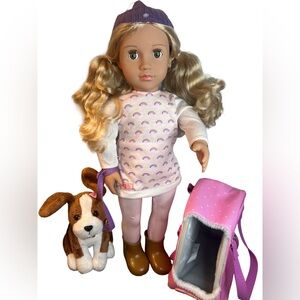Deluxe Our Generation Doll Set with Pet and Pet Carrier